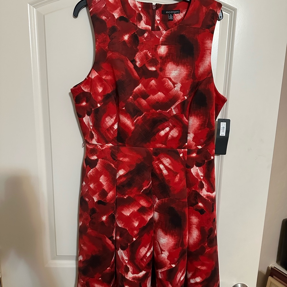 Eva Longoria  Red and Black Sleeveless scuba type Dress